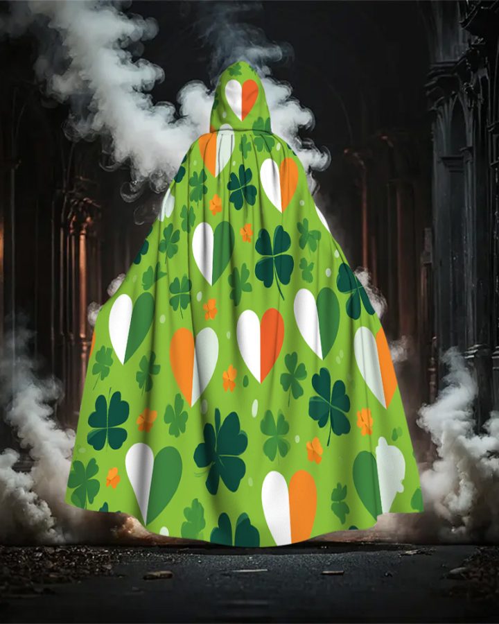 Irish Shamrocks Hooded Robe Cloak – Green Shamrock Cape for Halloween