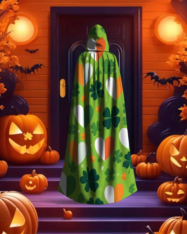 Irish Shamrocks Hooded Robe Cloak – Green Shamrock Cape for Halloween