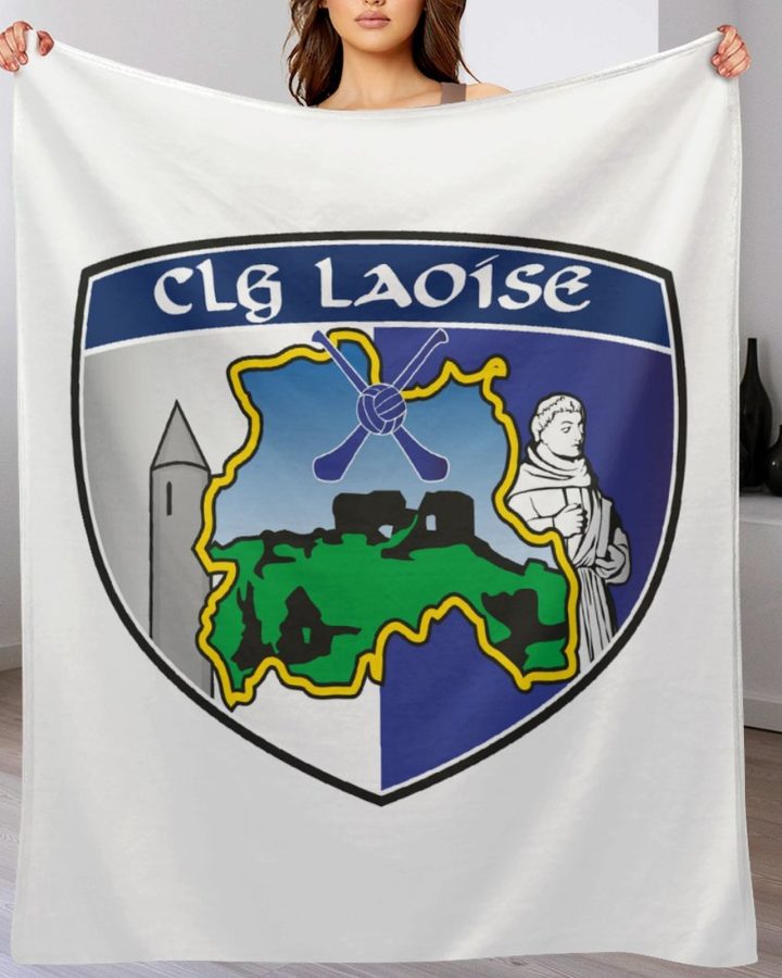Laois GAA Plush Blanket – 50x60" Soft County Throw (White or Black Background)