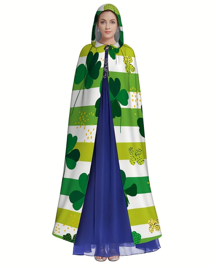 Lucky Clover Hooded Cape Costume – Lightweight Polyester Cloak for Halloween