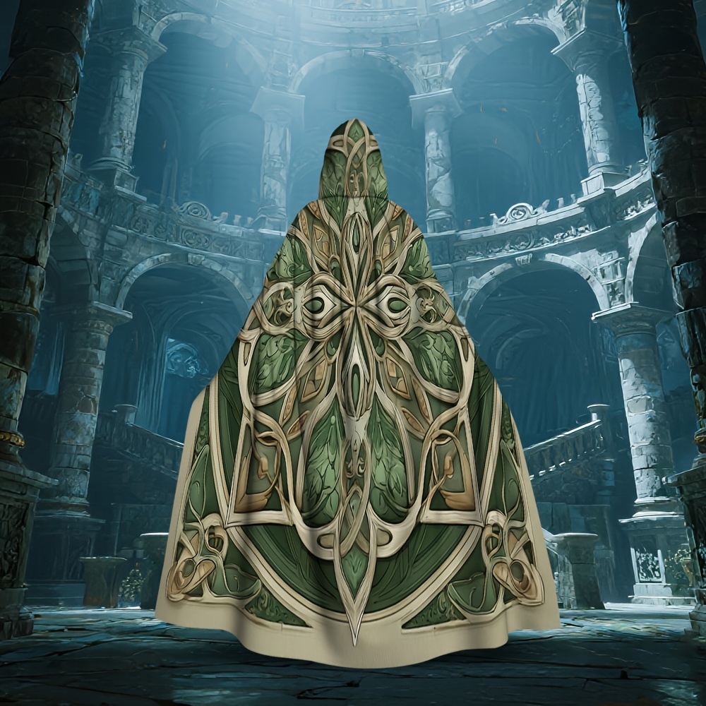 Medieval Celtic Hooded Cloak Cape – Emerald Green Irish Knot Design Medieval Celtic Hooded Cloak Cape – Emerald Green Irish Knot Design