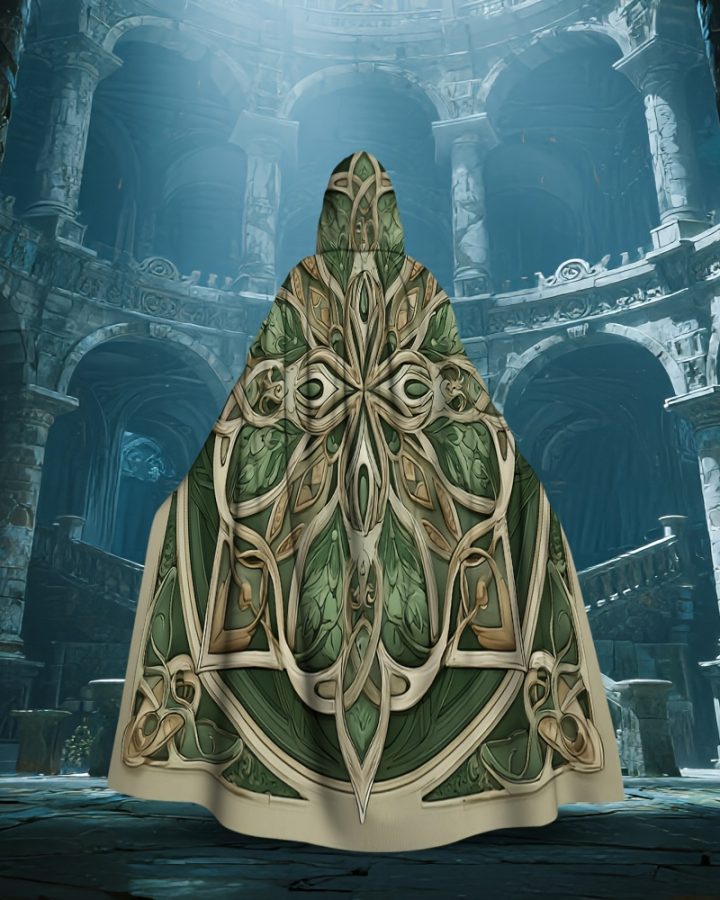Medieval Celtic Hooded Cloak Cape – Emerald Green Irish Knot Design