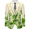 Men’s Irish Clover Print Suit Set – Green Vest, Pants, Jacket
