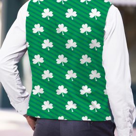 Men’s St. Patrick’s Day Clover Print V-Neck Vest Men’s St. Patrick’s Day Clover Print V-Neck Vest – White Buttons, Black Bow Tie