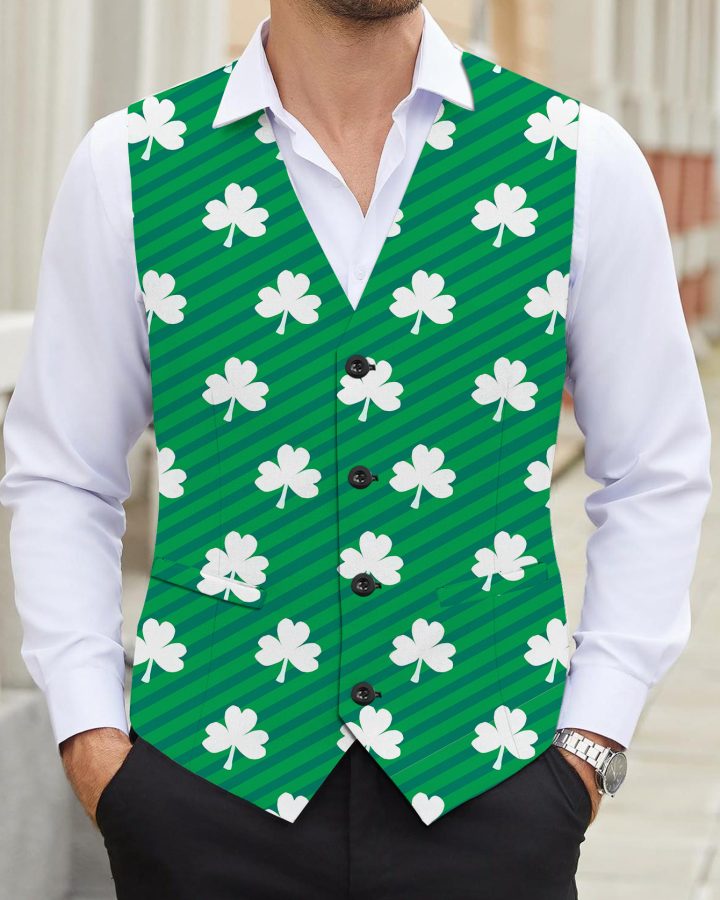 Men’s St. Patrick’s Day Clover Print V-Neck Vest