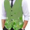 Men's Stylish Green V-Neck Vest with Shamrock Print
