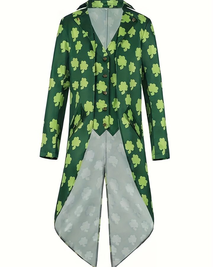 Retro Green Four-Leaf Clover Tuxedo Jacket