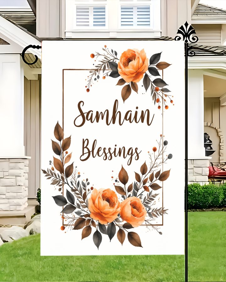 Samhain Blessings Garden Flag with Irish Knot Design