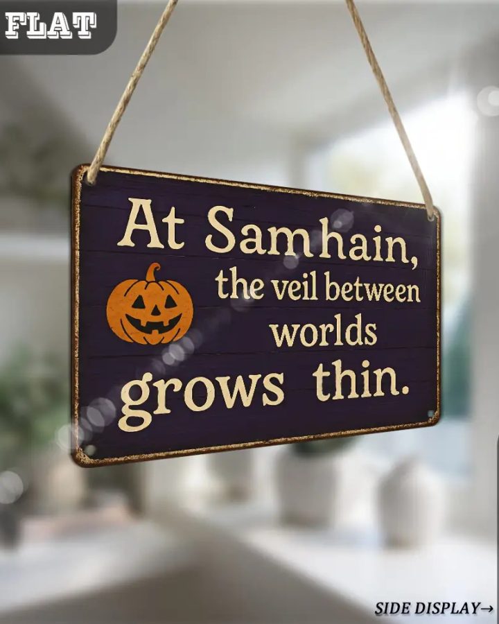 Samhain Wooden Wall Art - 'Between the Worlds' Irish Sign, Outdoor Plaque