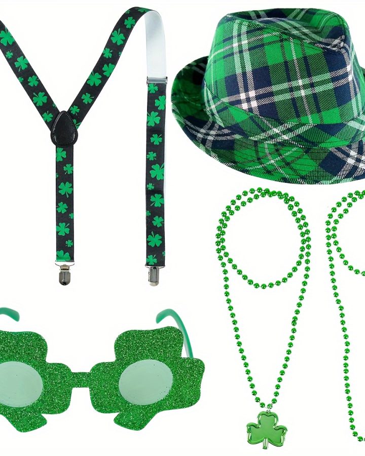 St. Patrick’s Day Costume Accessories Set – Green Checkered Leprechaun Hat