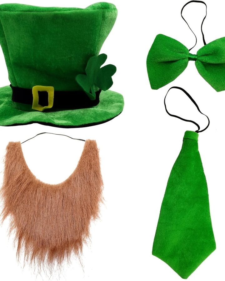 St. Patrick’s Day Costume Set – Hat, Bow Tie, Beard, and Scarf for Party Celebrations