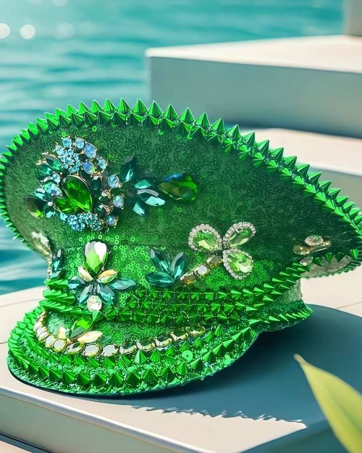 Steampunk Captain Hat with Rhinestones – Adjustable Military Sequin Party Cap