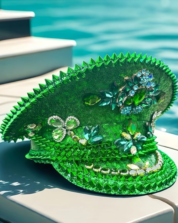 Steampunk Captain Hat with Rhinestones – Adjustable Military Sequin Party Cap