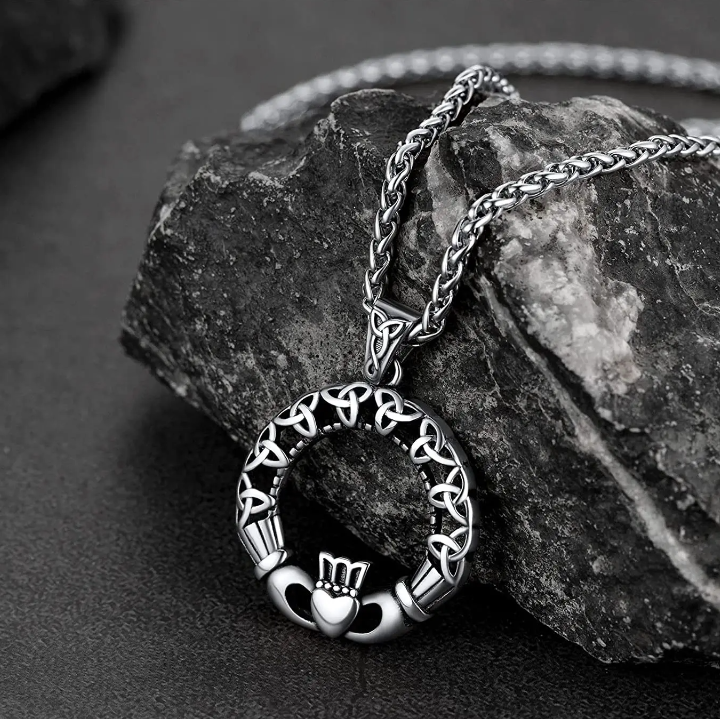 Traditional Irish Triquetra Claddagh Pendant Necklace