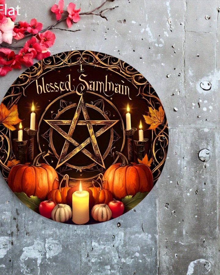 Vintage Halloween Blessed Samhain Mystical Pentagram Wall Decor