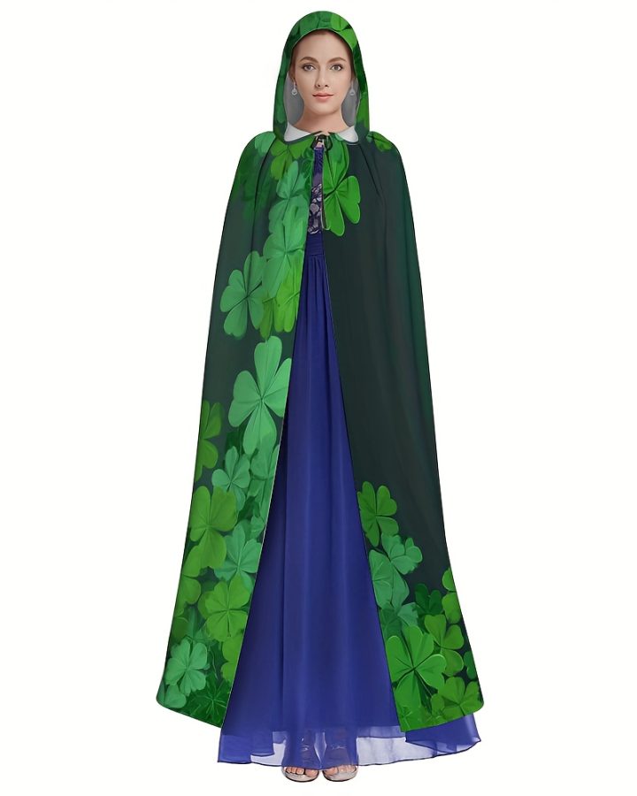 Alternative view of Vintage Irish Shamrock Cloak Costume – Emerald Green Hooded Cape