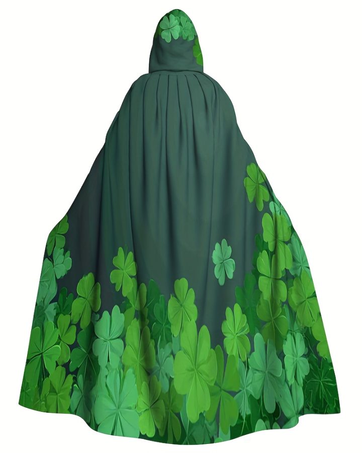 Vintage Irish Shamrock Cloak Costume – Emerald Green Hooded Cape
