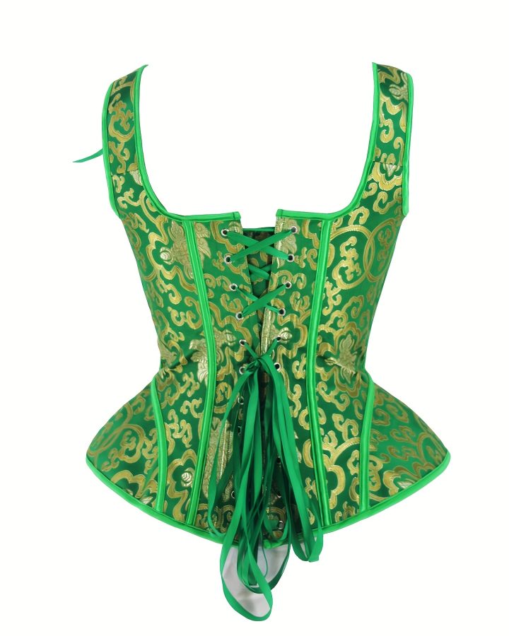 Women’s Vintage Irish Celtic Corset Top – Green & Golden Bustier
