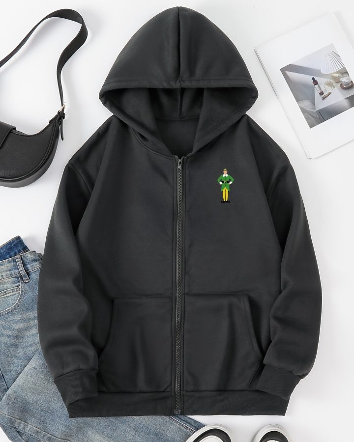 Elf Print Fleece Hooded Jacket
