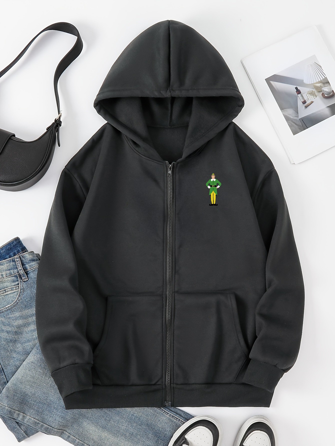 Elf Print Fleece Hooded Jacket Elf Print Fleece Hooded Jacket