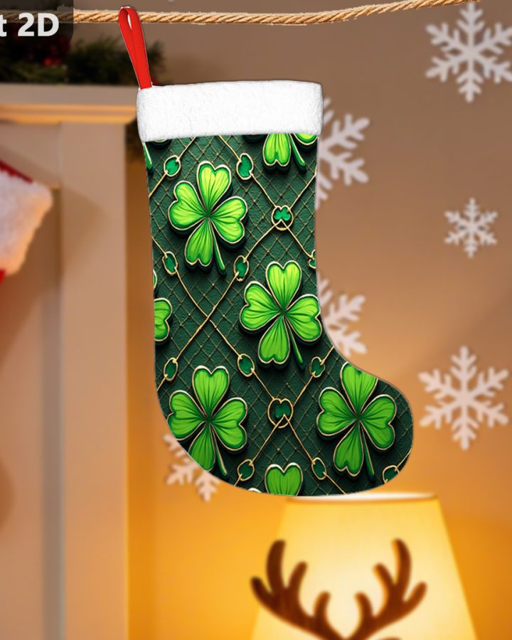 Large 2D Irish Shamrock Christmas Stocking