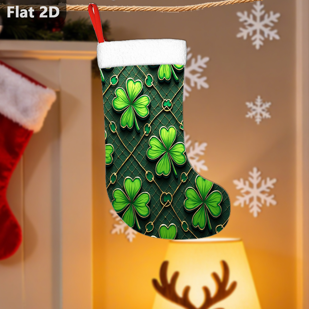 Large 2D Irish Shamrock Christmas Stocking Large 2D Irish Shamrock Christmas Stocking