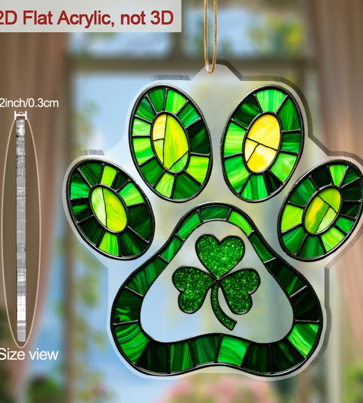 2D Shamrock Paw Print Hanging Ornament