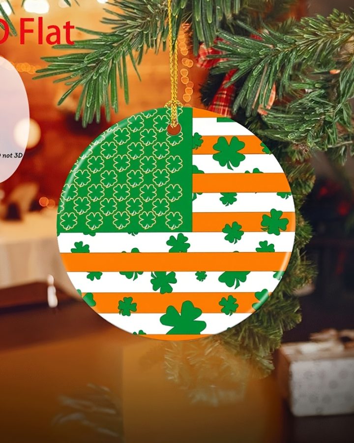 2D Irish Flag & Shamrock Christmas Tree Ornament