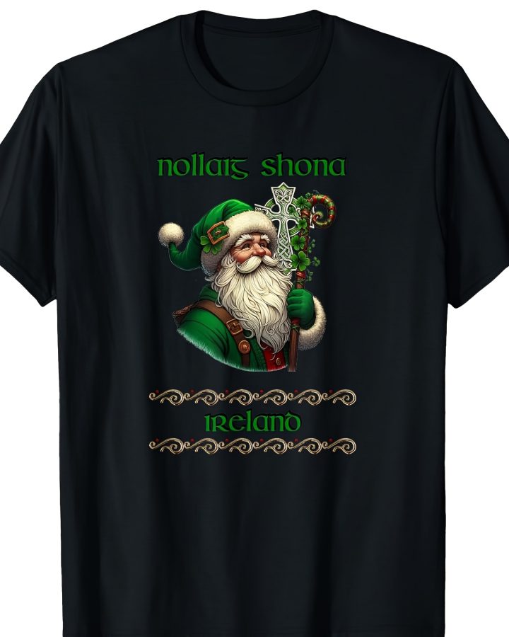 Irish Santa & Celtic Cross Christmas T-Shirt