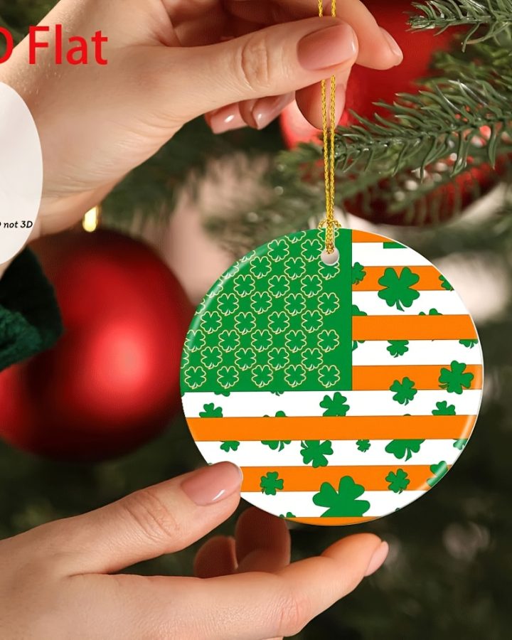 2D Irish Flag Shamrock Christmas Tree Ornament