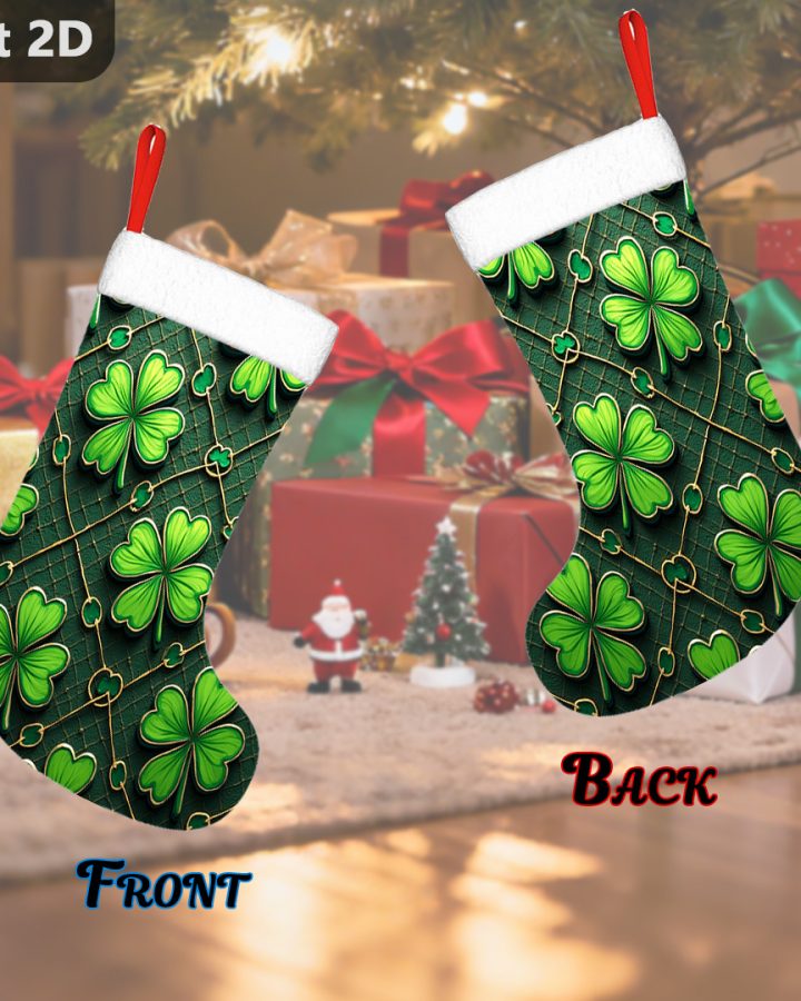 Large 2D Irish Shamrock Christmas Stocking