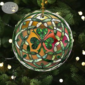 Round Celtic Shamrock Crystal Christmas Ornament