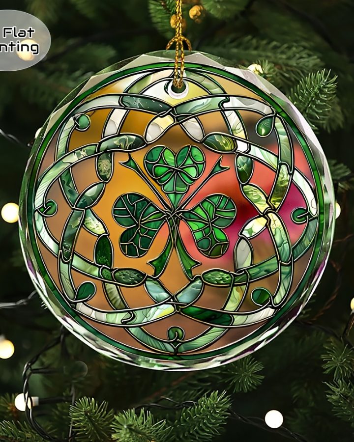 Round Celtic Shamrock Crystal Christmas Ornament
