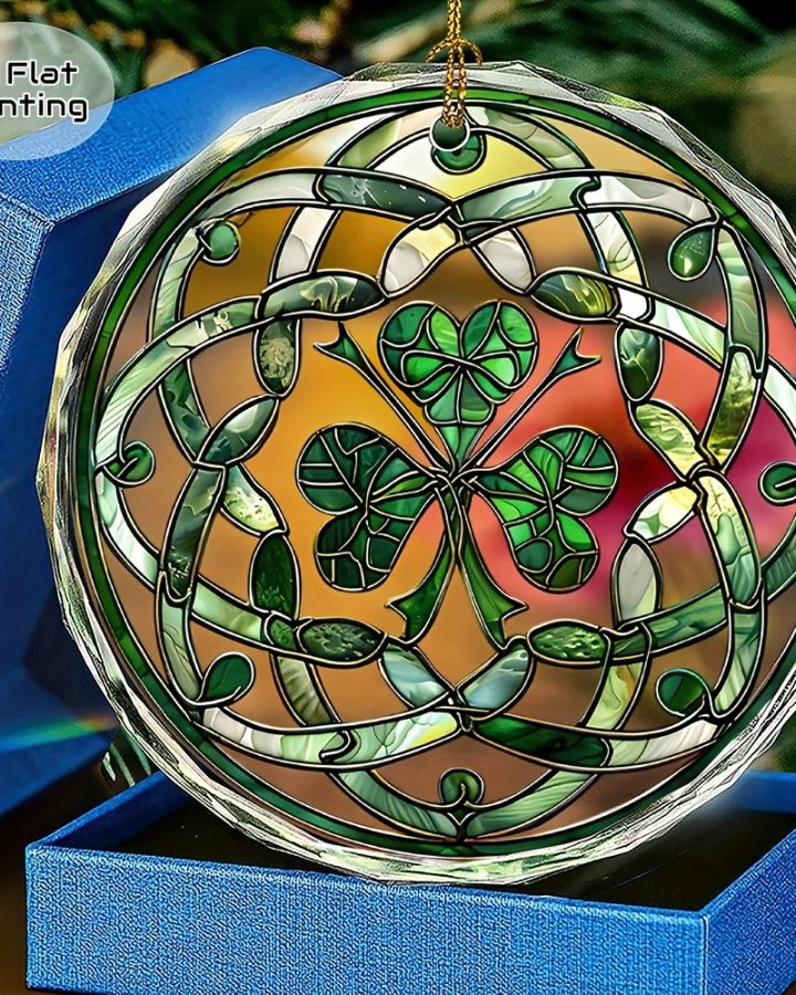 Round Celtic Shamrock Crystal Christmas Ornament