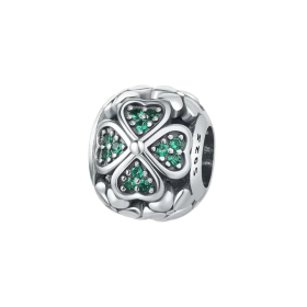 925 Sterling Silver Lucky Charms Four Leaf Clover Green Bead