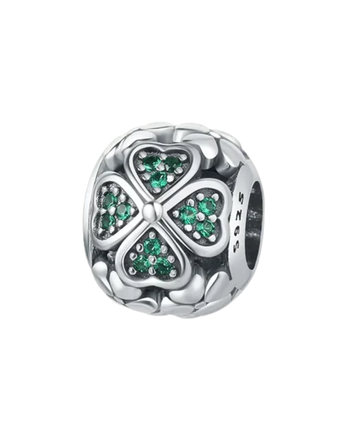 925 Sterling Silver Lucky Charms Four Leaf Clover Green Bead