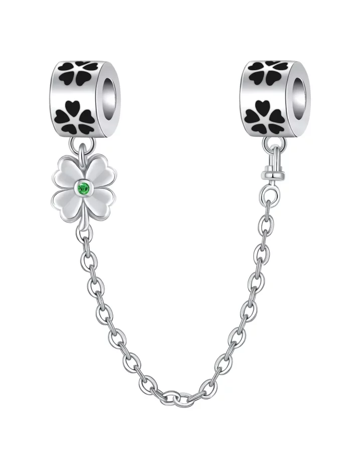 Silver Charms Green Four Leaf Clover Horseshoe Bead Earring