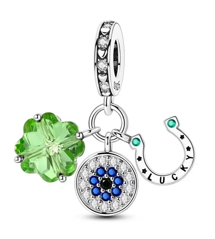 Sterling Silver Charms Four Leaf Clover Horseshoe Bead