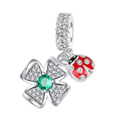 925 Silver Lucky Four Leaf Clover Horseshoe Charm Bead