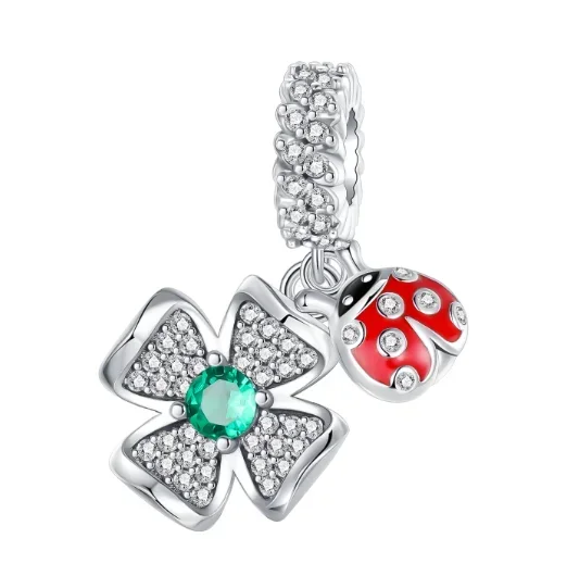 925 Silver Lucky Four Leaf Clover Horseshoe Charm Bead 925 Silver Lucky Four Leaf Clover Horseshoe Charm Bead