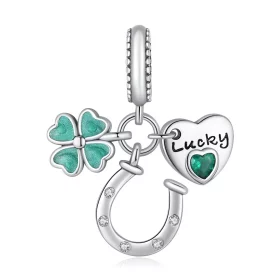 Sterling Silver Charms Green Four Leaf Clover Horseshoe Bead Earring