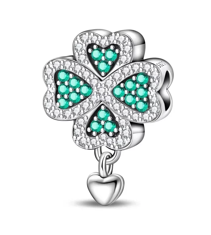 Lucky 925 Sterling Silver Four Leaf Clover Charm Bead