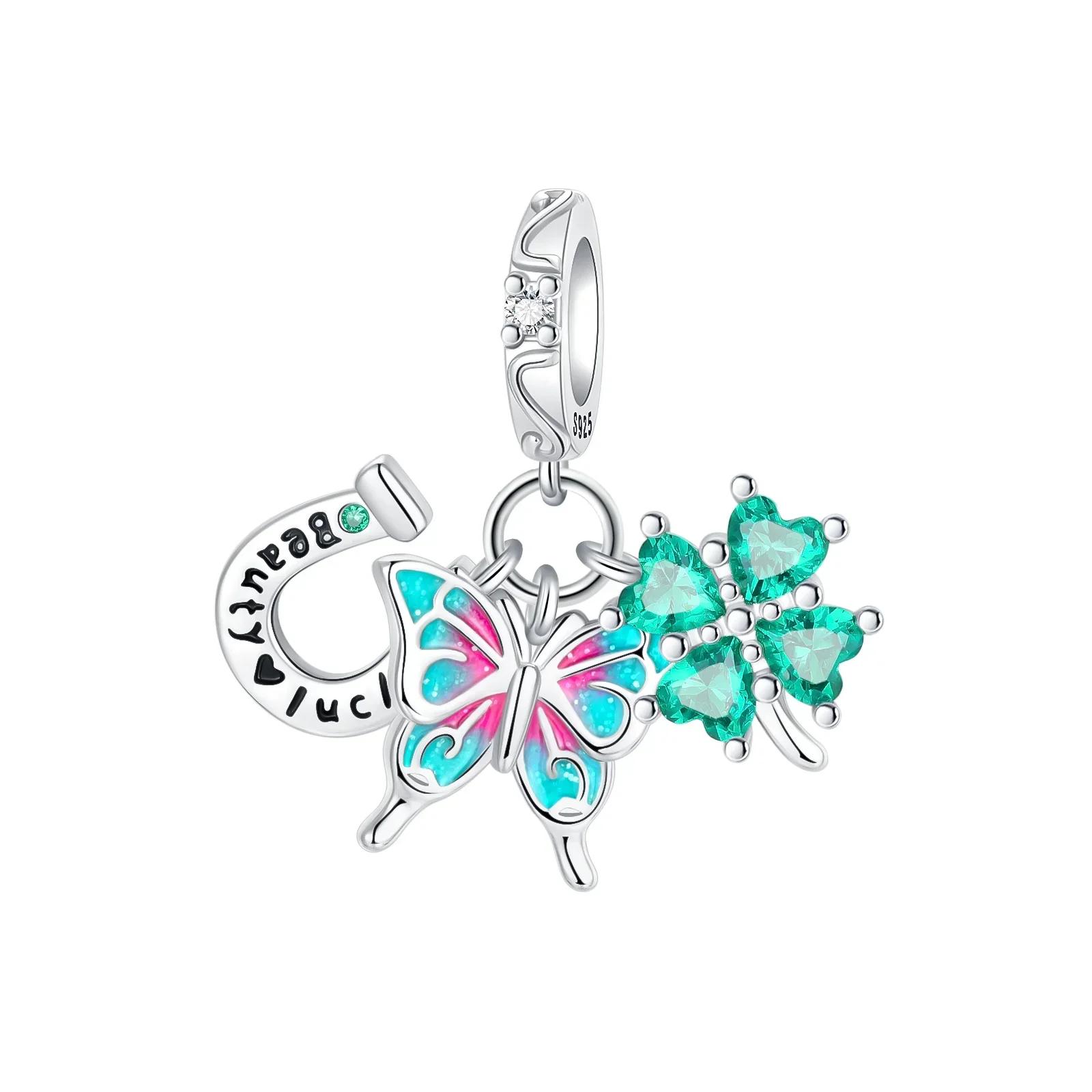 Lucky 925 Silver Four Leaf Clover Horseshoe Charm Bead Lucky 925 Silver Four Leaf Clover Horseshoe Charm Bead