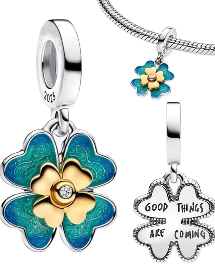 Sterling Silver Charms Green Four Leaf Clover Horseshoe Bead Earrings Pendant