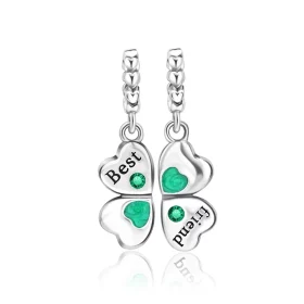 925 Silver Lucky Four Leaf Clover Horseshoe Charm Bead