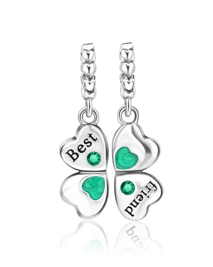 925 Silver Lucky Four Leaf Clover Horseshoe Charm Bead