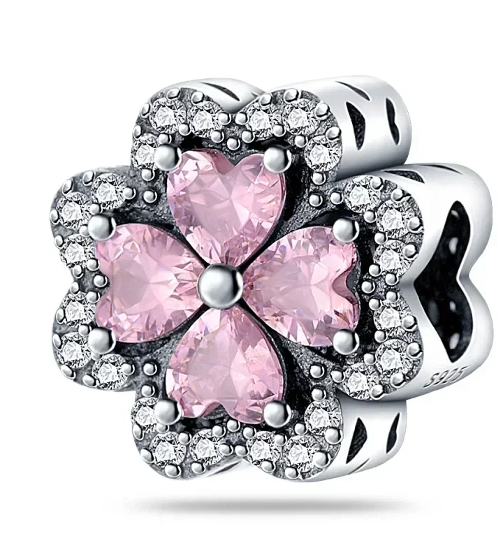 Lucky 925 Sterling Silver Four Leaf Clover Charm Bead