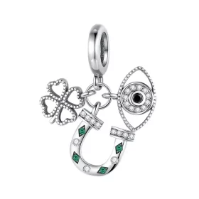 Lucky 925 Sterling Silver Charms Green Four Leaf Clover Horseshoe Bead Earrings