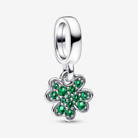 Sterling Silver Green Four Leaf Clover Horseshoe Charm Bead