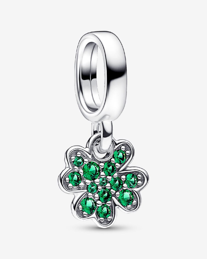 Sterling Silver Green Four Leaf Clover Horseshoe Charm Bead